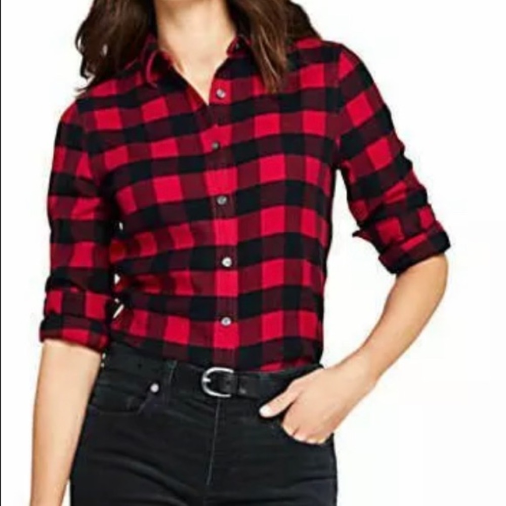 Lands' End Red and Black Buffalo Plaid Button-Down Shirt